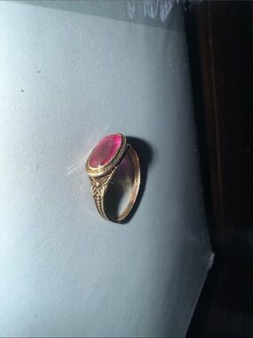 Gold-Tone Ring with Pink Oval Stone